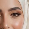 A bride’s eye with soft golden eyeshadow