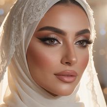 A bride in a lace veil with full glam makeup