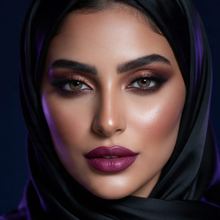 An evening look with a black hijab and plum lips