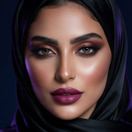 An evening look with a black hijab and plum lips